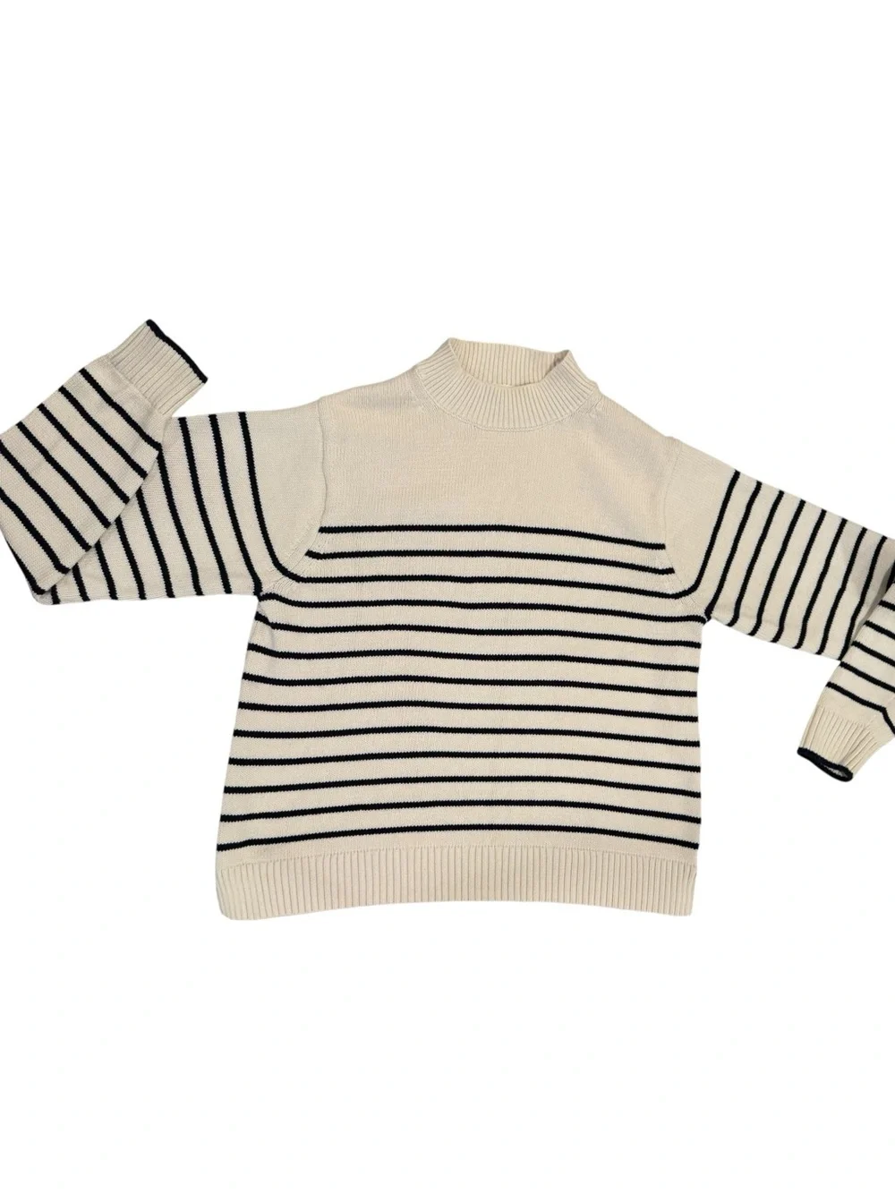 Uniqlo Cream and Black Striped Turtleneck Sweater
